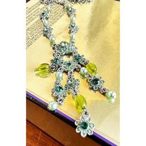 Vintage Chandelier Necklace Crystal Accents Floral 18"L 4"extender Marke…
